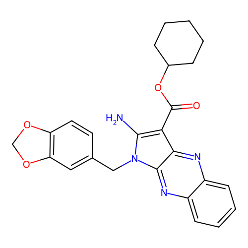 cyclohexyl 2-amino-1-(1,3-benzodioxol-5-ylmethyl)pyrrolo[3,2-b]quinoxaline-3-carboxylate structure