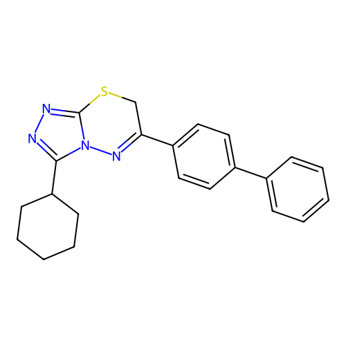3-cyclohexyl-6-(4-phenylphenyl)-7H-1,2,4-triazolo[3,4-b]1,3,4-thiadiazine structure