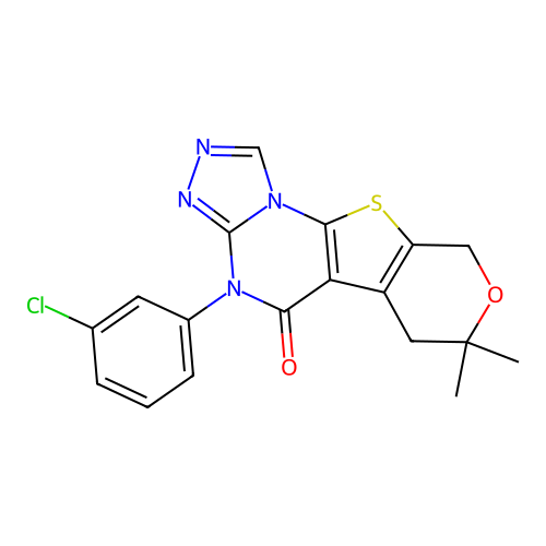 4-(3-chlorophenyl)-7,7-dimethyl-6,7-dihydro-4H-pyrano[4',3':4,5]thieno[3,2-e][1,2,4]triazolo[4,3-a]pyrimidin-5(9H)-one structure