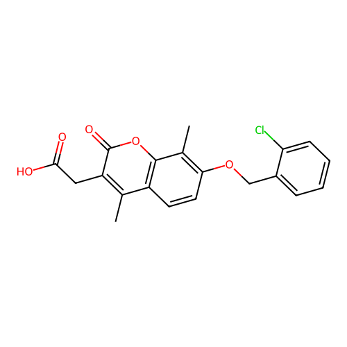 {7-[(2-chlorobenzyl)oxy]-4,8-dimethyl-2-oxo-2H-chromen-3-yl}acetic acid structure