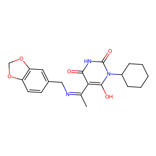 5-[1-(1,3-benzodioxol-5-ylmethylamino)ethylidene]-1-cyclohexyl-1,3-diazinane-2,4,6-trione structure