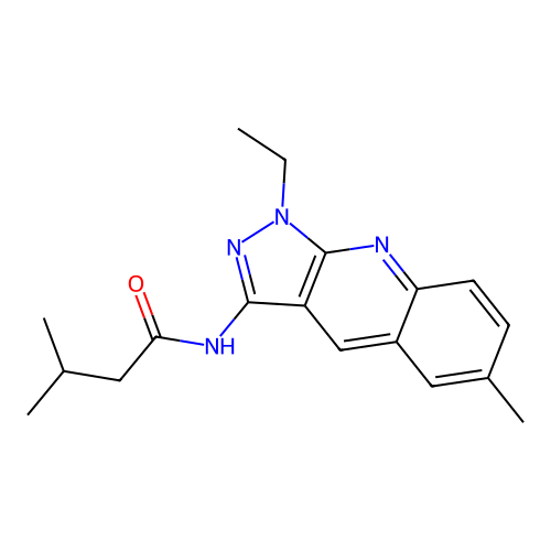 N-(1-ethyl-6-methyl-1H-pyrazolo[3,4-b]quinolin-3-yl)-3-methylbutanamide structure