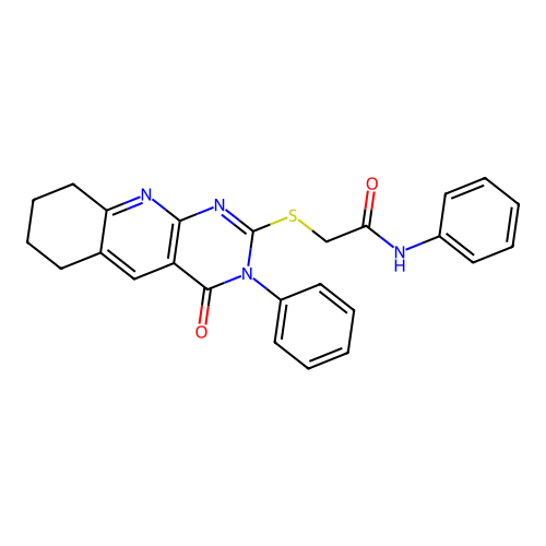 2-((4-oxo-3-phenyl-3,4,6,7,8,9-hexahydropyrimido[4,5-b]quinolin-2-yl)thio)-N-phenylacetamide structure