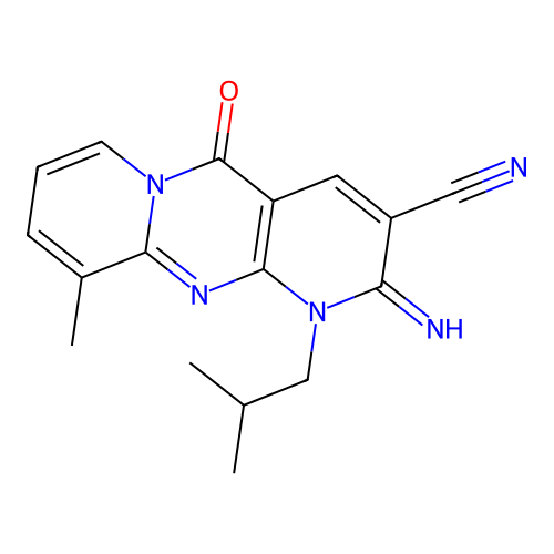 2-imino-1-isobutyl-10-methyl-5-oxo-2,5-dihydro-1H-dipyrido[1,2-a:2',3'-d]pyrimidine-3-carbonitrile structure