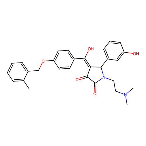 1-(2-dimethylaminoethyl)-4-[hydroxy-[4-[(2-methylphenyl)methoxy]phenyl]methylidene]-5-(3-hydroxyphenyl)pyrrolidine-2,3-dione structure