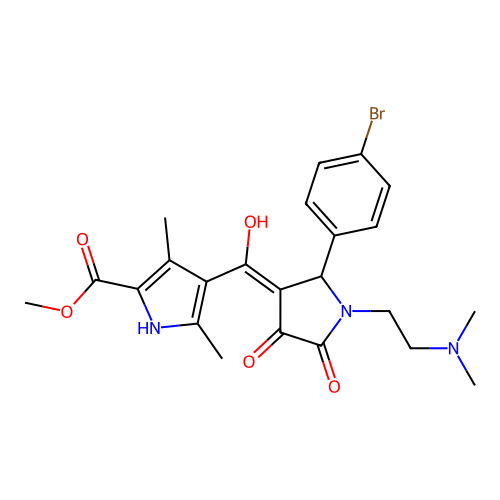 methyl 4-({1-[2-(dimethylamino)ethyl]-2-(4-bromophenyl)-4-hydroxy-5-oxo(3-pyrr olin-3-yl)}carbonyl)-3,5-dimethylpyrrole-2-carboxylate structure