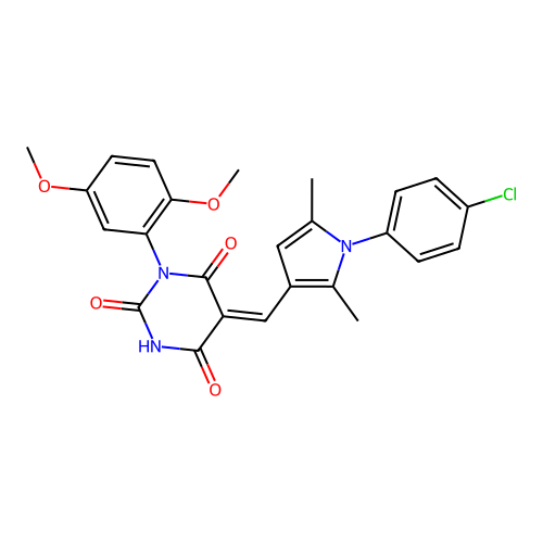 (5Z)-5-[[1-(4-chlorophenyl)-2,5-dimethylpyrrol-3-yl]methylidene]-1-(2,5-dimethoxyphenyl)-1,3-diazinane-2,4,6-trione structure