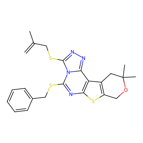 5-(BENZYLSULFANYL)-10,10-DIMETHYL-3-[(2-METHYLALLYL)SULFANYL]-10,11-DIHYDRO-8H-PYRANO[4',3':4,5]THIENO[3,2-E][1,2,4]TRIAZOLO[4,3-C]PYRIMIDINE structure