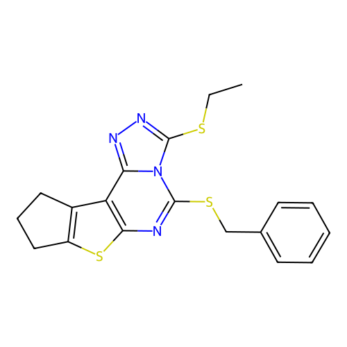 5-(benzylsulfanyl)-3-(ethylsulfanyl)-9,10-dihydro-8H-cyclopenta[4,5]thieno[3,2-e][1,2,4]triazolo[4,3-c]pyrimidine structure