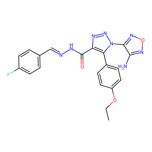 (E)-1-(4-amino-1,2,5-oxadiazol-3-yl)-5-(4-ethoxyphenyl)-N'-(4-fluorobenzylidene)-1H-1,2,3-triazole-4-carbohydrazide structure