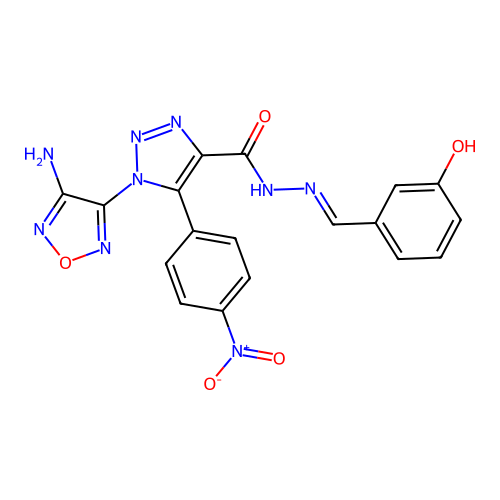 (E)-1-(4-amino-1,2,5-oxadiazol-3-yl)-N'-(3-hydroxybenzylidene)-5-(4-nitrophenyl)-1H-1,2,3-triazole-4-carbohydrazide structure