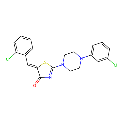 (5Z)-5-(2-chlorobenzylidene)-2-[4-(3-chlorophenyl)piperazin-1-yl]-1,3-thiazol-4(5H)-one structure