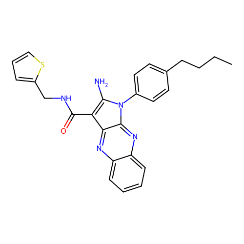 2-amino-1-(4-butylphenyl)-N-(thiophen-2-ylmethyl)-1H-pyrrolo[2,3-b]quinoxaline-3-carboxamide structure