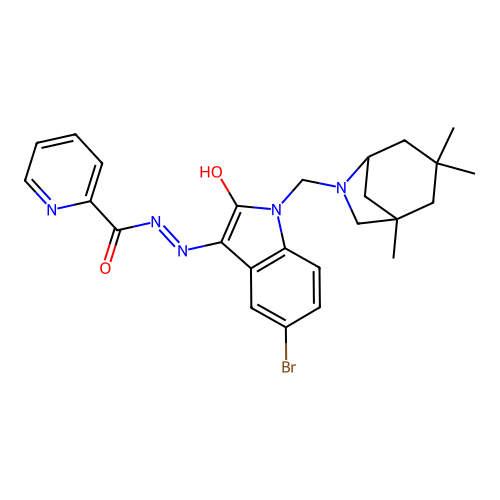 (Z)-N'-(5-bromo-2-oxo-1-((1,3,3-trimethyl-6-azabicyclo[3.2.1]octan-6-yl)methyl)indolin-3-ylidene)picolinohydrazide structure