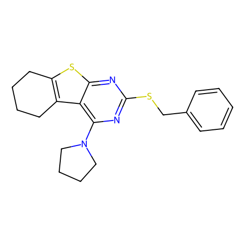 2-(benzylsulfanyl)-4-(pyrrolidin-1-yl)-5,6,7,8-tetrahydro[1]benzothieno[2,3-d]pyrimidine structure