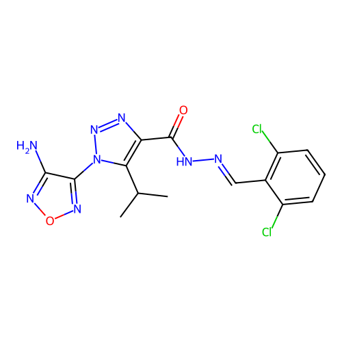 (E)-1-(4-amino-1,2,5-oxadiazol-3-yl)-N'-(2,6-dichlorobenzylidene)-5-isopropyl-1H-1,2,3-triazole-4-carbohydrazide structure