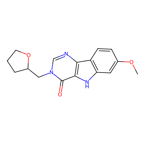 7-methoxy-3-(oxolan-2-ylmethyl)-5H-pyrimido[5,4-b]indol-4-one structure
