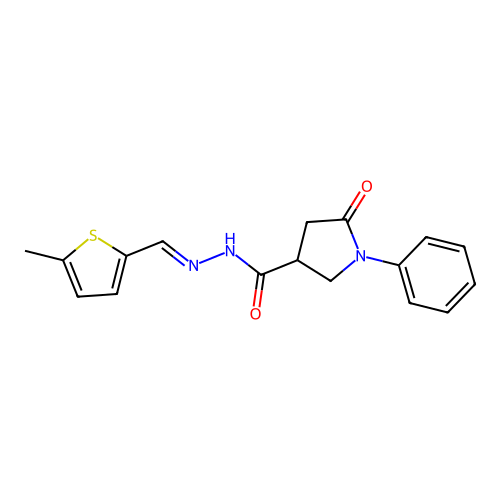 (E)-N'-((5-methylthiophen-2-yl)methylene)-5-oxo-1-phenylpyrrolidine-3-carbohydrazide structure