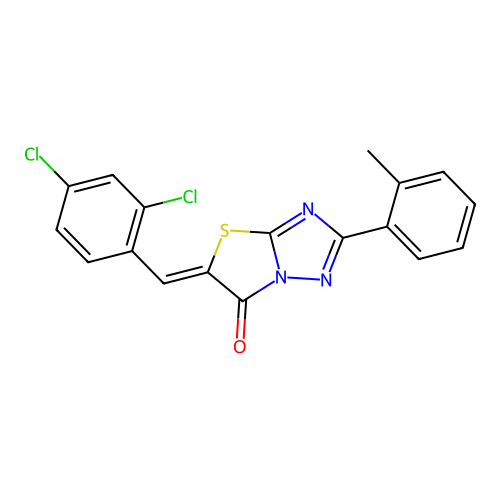 (5Z)-5-(2,4-dichlorobenzylidene)-2-(2-methylphenyl)[1,3]thiazolo[3,2-b][1,2,4]triazol-6(5H)-one structure