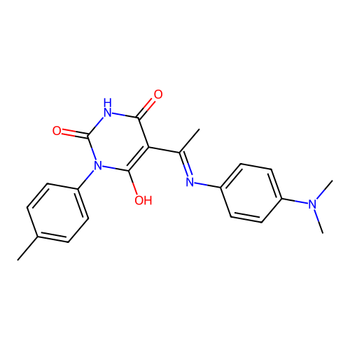 (E)-5-(1-((4-(dimethylamino)phenyl)amino)ethylidene)-1-(p-tolyl)pyrimidine-2,4,6(1H,3H,5H)-trione structure