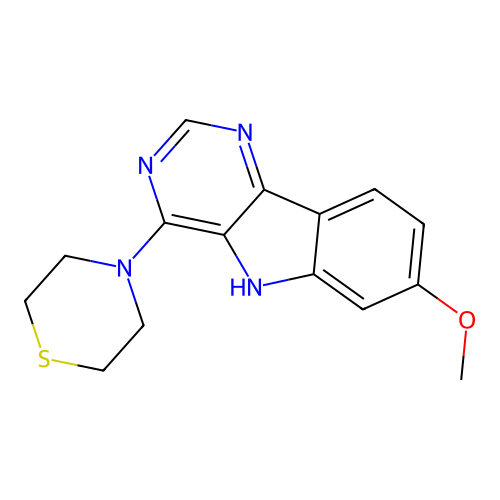 4-(7-methoxy-5H-pyrimido[5,4-b]indol-4-yl)thiomorpholine structure