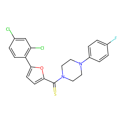 (5-(2,4-dichlorophenyl)furan-2-yl)(4-(4-fluorophenyl)piperazin-1-yl)methanethione structure