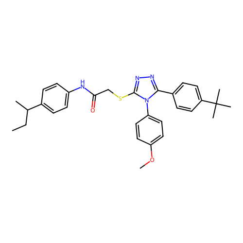 N-[4-(butan-2-yl)phenyl]-2-{[5-(4-tert-butylphenyl)-4-(4-methoxyphenyl)-4H-1,2,4-triazol-3-yl]sulfanyl}acetamide structure