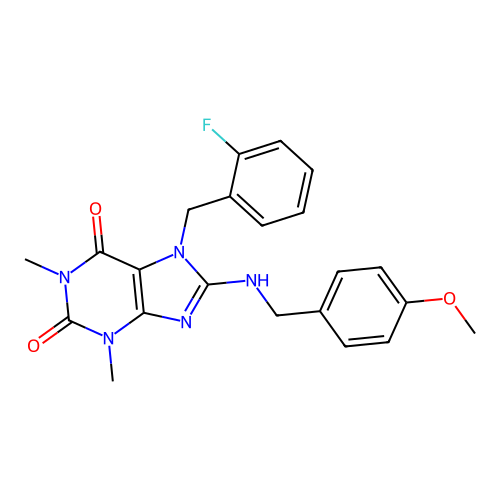 7-(2-fluorobenzyl)-8-((4-methoxybenzyl)amino)-1,3-dimethyl-1H-purine-2,6(3H,7H)-dione structure