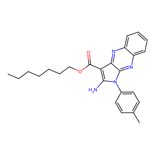 heptyl 2-amino-1-(4-methylphenyl)-1H-pyrrolo[2,3-b]quinoxaline-3-carboxylate structure
