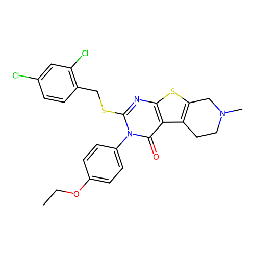 2-((2,4-dichlorobenzyl)thio)-3-(4-ethoxyphenyl)-7-methyl-5,6,7,8-tetrahydropyrido[4',3':4,5]thieno[2,3-d]pyrimidin-4(3H)-one structure