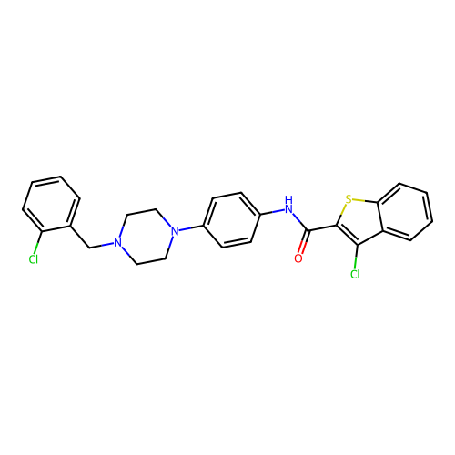 3-chloro-N-(4-(4-(2-chlorobenzyl)piperazin-1-yl)phenyl)benzo[b]thiophene-2-carboxamide structure