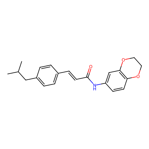 N-(2,3-dihydro-1,4-benzodioxin-6-yl)-3-[4-(2-methylpropyl)phenyl]prop-2-enamide structure