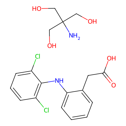 2-amino-2-(hydroxymethyl)propane-1,3-diol;2-[2-(2,6-dichloroanilino)phenyl]acetic acid structure