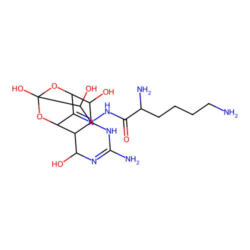 Tetrodotoxin, 6-de(hydroxymethyl)-6-deoxy-6-((2,6-diamino-1-oxohexyl)hydrazono)-, (S)- structure