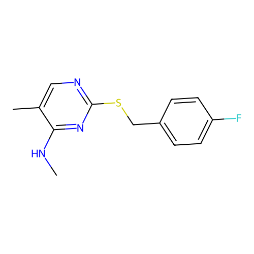2-[(4-fluorophenyl)methylsulfanyl]-N,5-dimethylpyrimidin-4-amine structure
