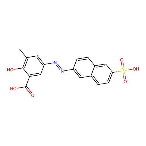 3-Methyl-5-((6-sulpho-2-naphthyl)azo)salicylic acid structure