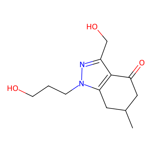 3-(hydroxymethyl)-1-(3-hydroxypropyl)-6-methyl-6,7-dihydro-5H-indazol-4-one structure