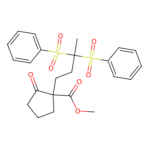 Methyl 1-[3,3-di(benzenesulfonyl)butyl]-2-oxocyclopentane-1-carboxylate structure