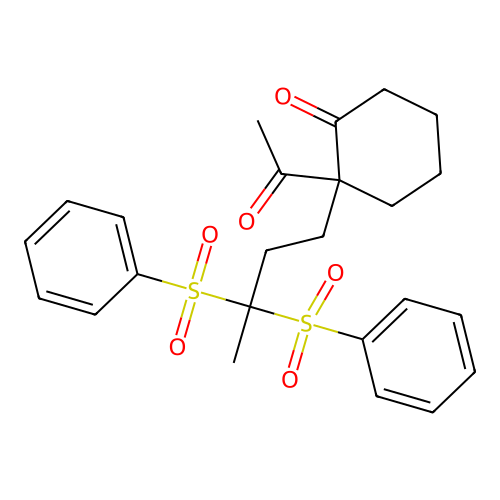 2-Acetyl-2-[3,3-di(benzenesulfonyl)butyl]cyclohexan-1-one structure