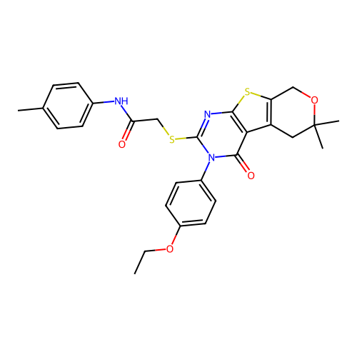 2-((3-(4-ethoxyphenyl)-6,6-dimethyl-4-oxo-4,5,6,8-tetrahydro-3H-pyrano[4',3':4,5]thieno[2,3-d]pyrimidin-2-yl)thio)-N-(p-tolyl)acetamide structure