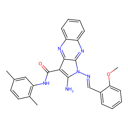 (E)-2-amino-N-(2,5-dimethylphenyl)-1-((2-methoxybenzylidene)amino)-1H-pyrrolo[2,3-b]quinoxaline-3-carboxamide structure