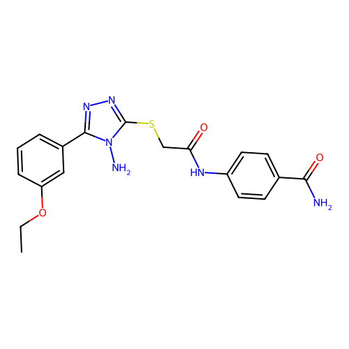 4-{2-[4-Amino-5-(3-ethoxyphenyl)-1,2,4-triazol-3-ylthio]acetylamino}benzamide structure