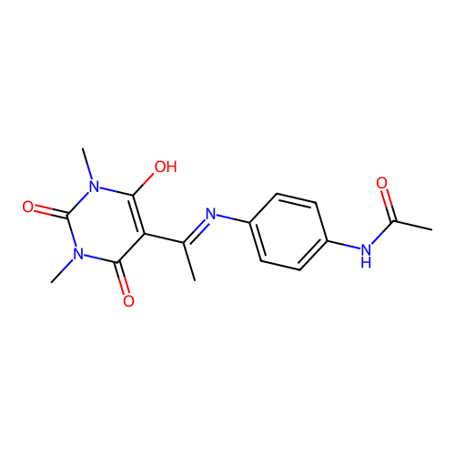 N-[4-[1-(1,3-dimethyl-2,4,6-trioxo-1,3-diazinan-5-ylidene)ethylamino]phenyl]acetamide structure