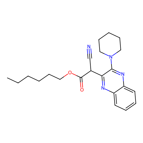 Hexyl cyano[3-(piperidin-1-yl)quinoxalin-2-yl]acetate structure