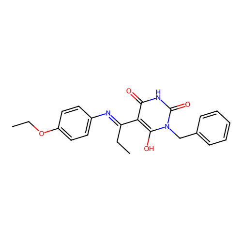 (E)-1-benzyl-5-(1-((4-ethoxyphenyl)amino)propylidene)pyrimidine-2,4,6(1H,3H,5H)-trione structure