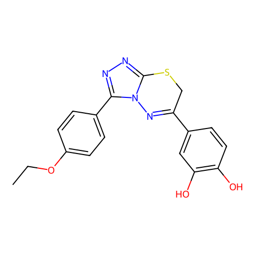 4-[3-(4-ethoxyphenyl)-7H-[1,2,4]triazolo[3,4-b][1,3,4]thiadiazin-6-yl]benzene-1,2-diol structure