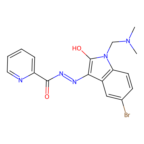 (Z)-N'-(5-bromo-1-((dimethylamino)methyl)-2-oxoindolin-3-ylidene)picolinohydrazide structure