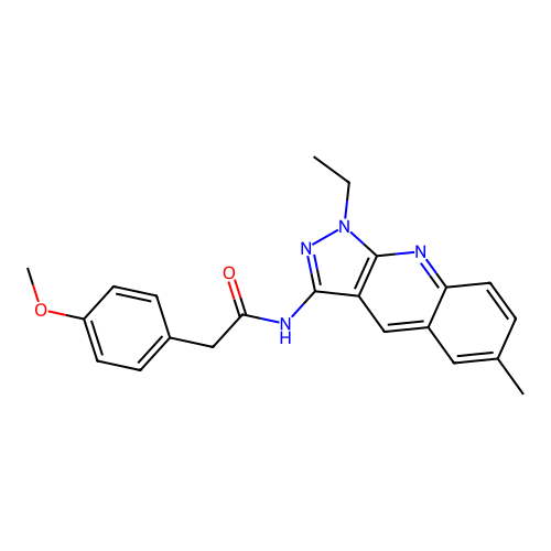 N-(1-ethyl-6-methyl-3-pyrazolo[3,4-b]quinolinyl)-2-(4-methoxyphenyl)acetamide structure