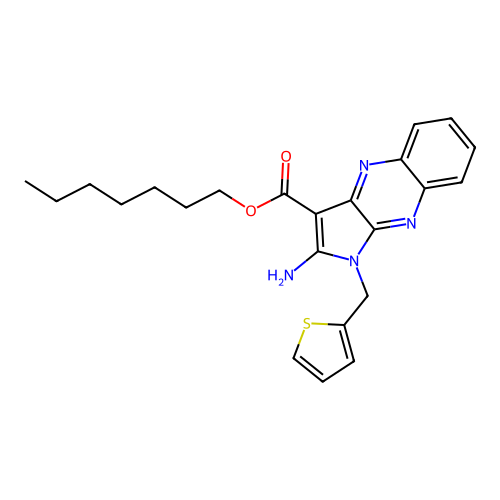 heptyl 2-amino-1-(thiophen-2-ylmethyl)-1H-pyrrolo[2,3-b]quinoxaline-3-carboxylate structure