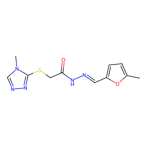 (E)-2-((4-methyl-4H-1,2,4-triazol-3-yl)thio)-N'-((5-methylfuran-2-yl)methylene)acetohydrazide structure